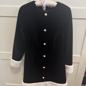 Flossy by Freddy Black Annabelle Velvet Dress with White Faux Fur Trim